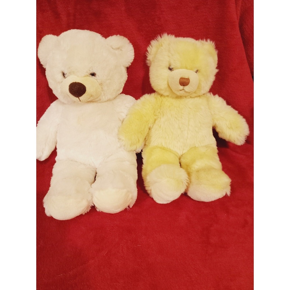 Build-A-Bear Workshop Teddy Bear Plush Lot of 2 White and Yellow 15 Inch Stuffed